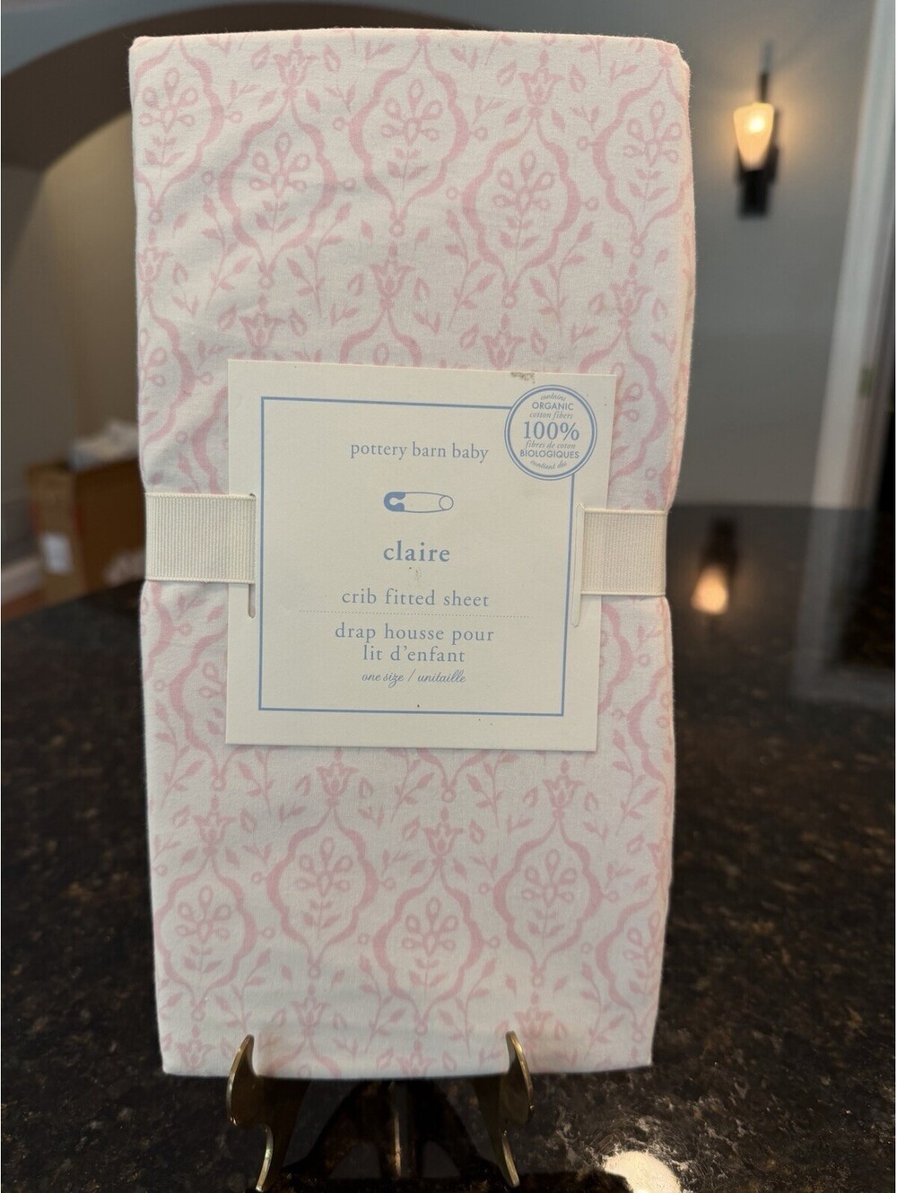 Pottery Barn Baby Crib Fitted Sheet Claire Pink/White 100% Organic Cotton New